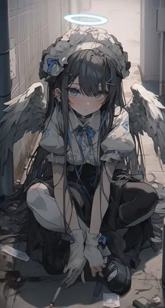 路地裏でサボる地雷系天使メイド