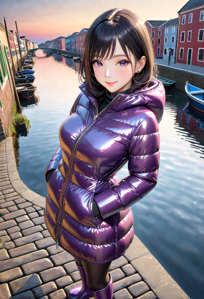 紫ダウンコート