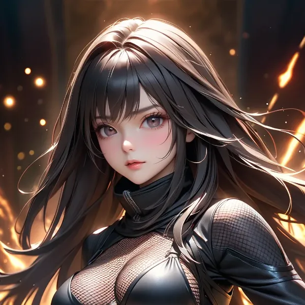 炎に舞う黒髪の美女