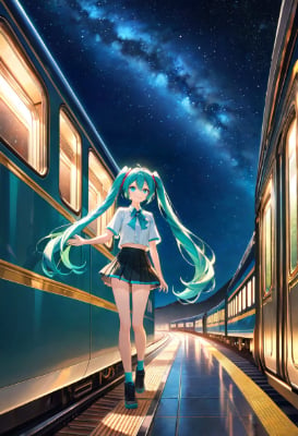 星空と電車とミクちゃん