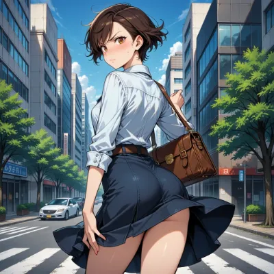 風のいたずらに翻るスカート