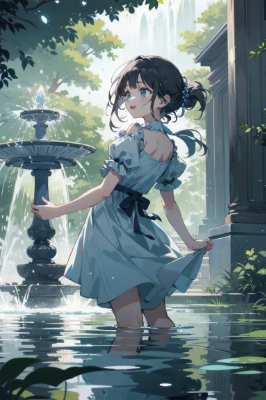 噴水で水浴び