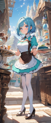 朝の青髪ウエイトレスさん