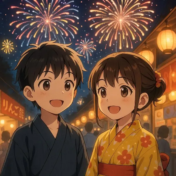 夏祭りの花火と君の笑顔