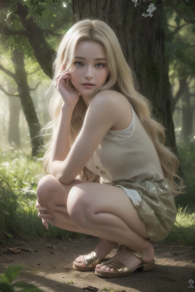 森に佇む金色の髪の少女