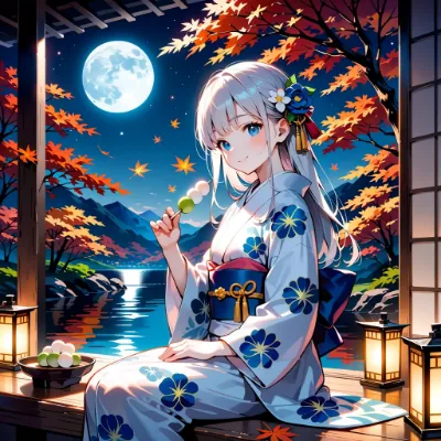 月明かりに照らされて