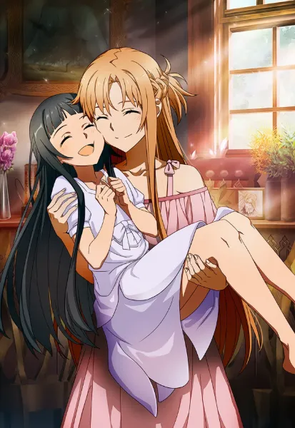 頬ずりをするSAOのアスナとユイ！