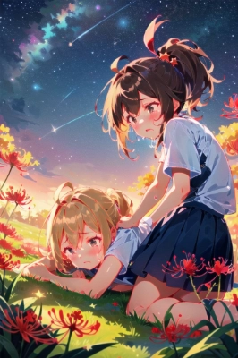 彼岸花を見て泣く少女
