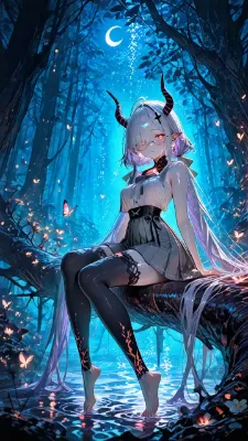 月明かりに足を浸す角の少女