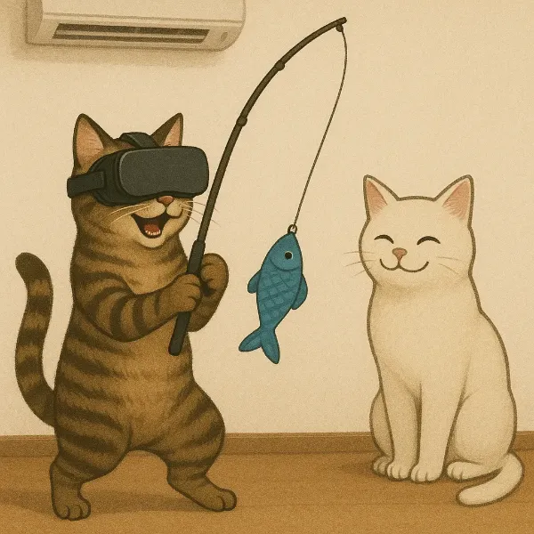 魚釣りゲームをする猫さん