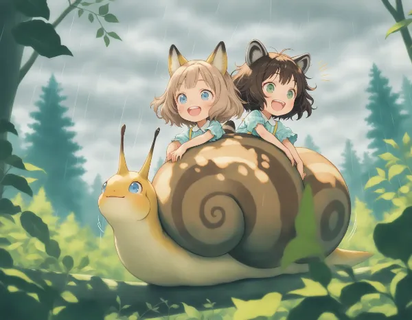 コン子とポン子・大きなカタツムリさん