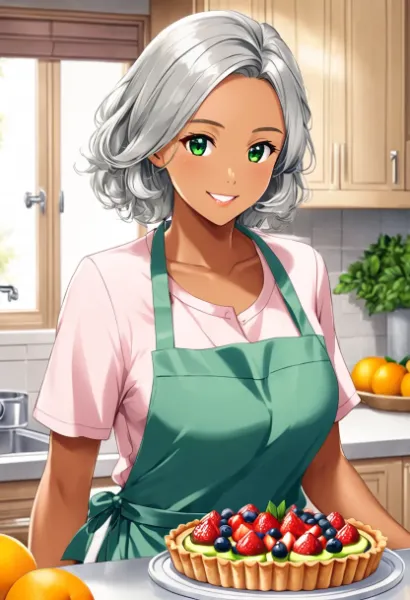 フルーツタルトを作る褐色お姉さん