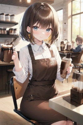 喫茶店、コーヒーを持つ少女