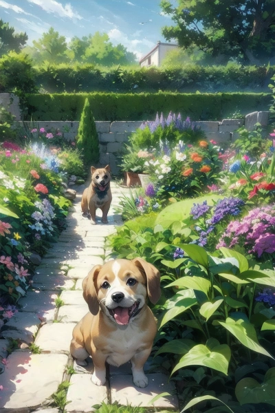 子犬たちのいる庭