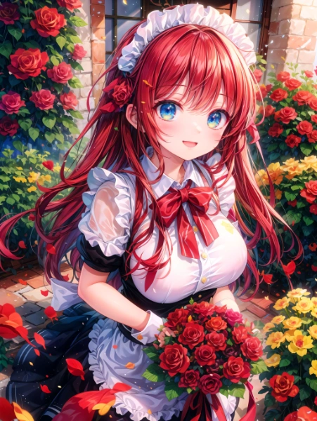 バラとメイドさん