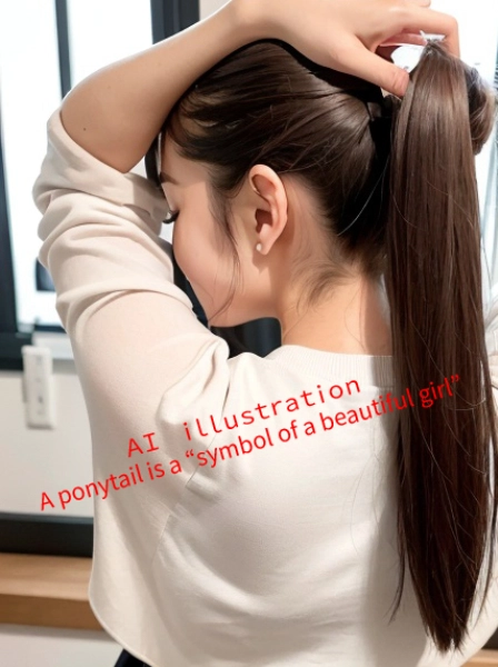 髪を縛るポニーテール美少女の後ろ姿