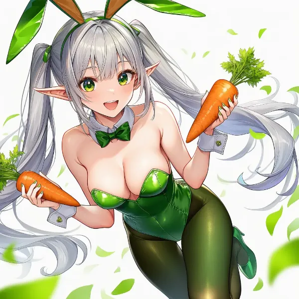人参持って笑顔のバニーさん