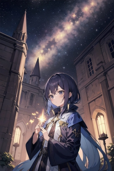 星空の下、魔法学校で