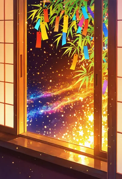 七夕の夜、窓辺で輝く願いの天の川