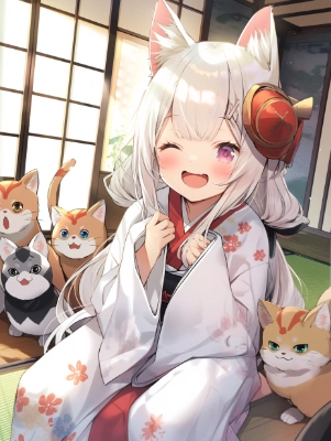ネコ耳の女の子とネコ