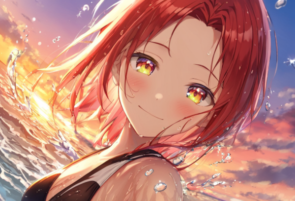 海辺に染まる少女