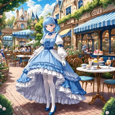素敵なカフェと青髪さん