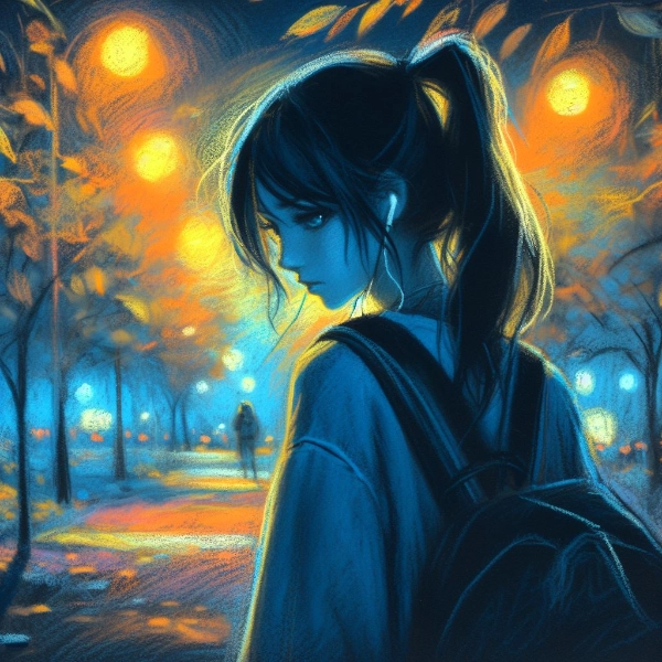 街灯の明かりの中