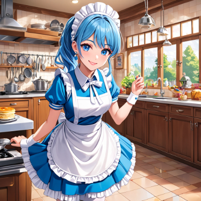 お昼の青髪メイドさん