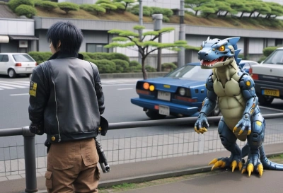 AIパワーで写真\"東京都練馬区光が丘にて\"をニューレトロサイバーパンク化