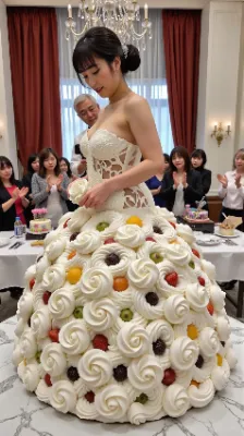 ウェディングドレスケーキのお披露目です。みんな口々に「可愛い♥」って言ってくれてw　幸せかも⋯♬