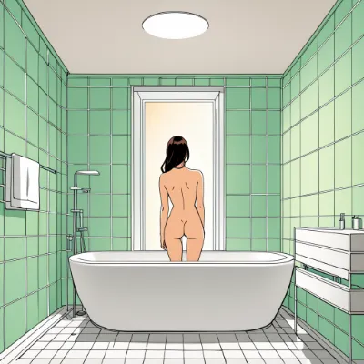 緑のバスルームの背中