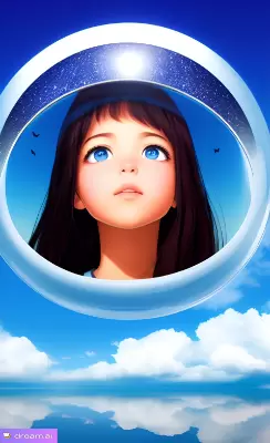 The world reflected in the eyes of a girl looking up at the sky