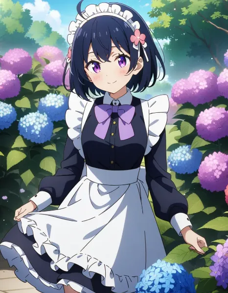 メイドさんと紫陽花