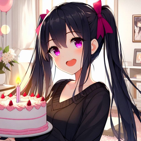 ゆるかわな！誕生日を祝う、黒髪ツインテール少女♥(4枚)