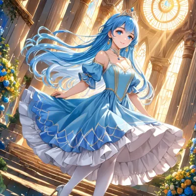 礼拝堂と青髪さん