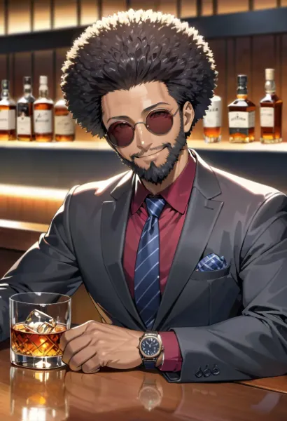 ウイスキーを嗜むアフロな紳士