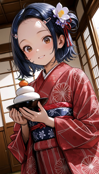 着物少女の甘いお正月の一幕