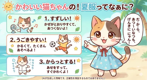 可愛い猫ちゃんが夏服の魅力を解説するにゃん！