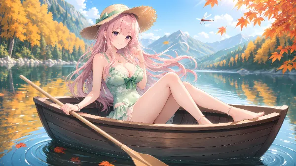 秋のはじまりの湖とボート