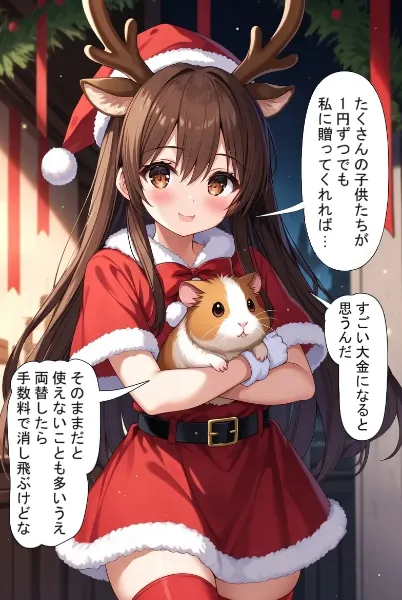 プレゼント配りの疲れからかよくわからないことを言い始めたサンタコス系女子とモルモット