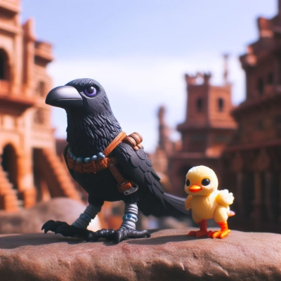 古都を旅するカラスとヒヨコのおもちゃ