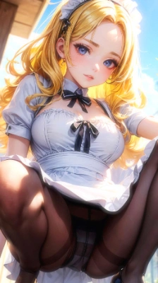 金髪メイドと黒ストッキング