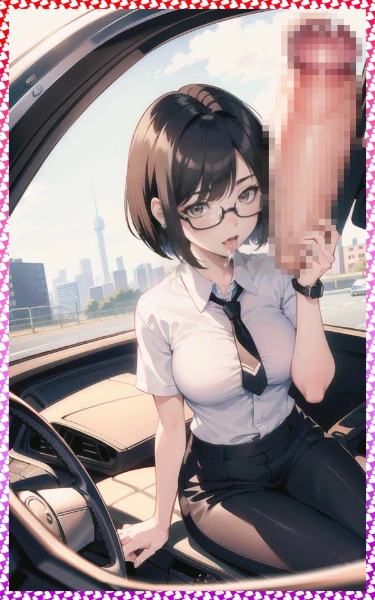 眼鏡巨乳車内フェラ　 Glasses big tits car blowjob