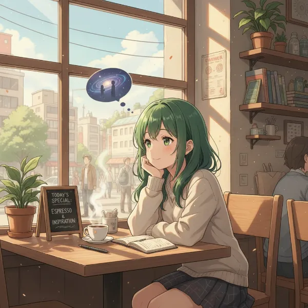 メガネ👓を忘れちゃった.緑髪の少女