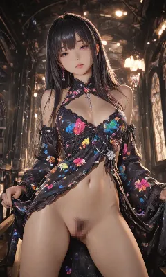 花柄のシースルーを纏う黒髪の美少女