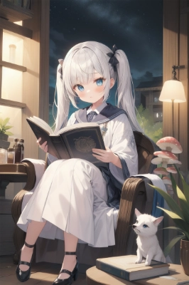 魔法の勉強中な銀髪ツインテールさん