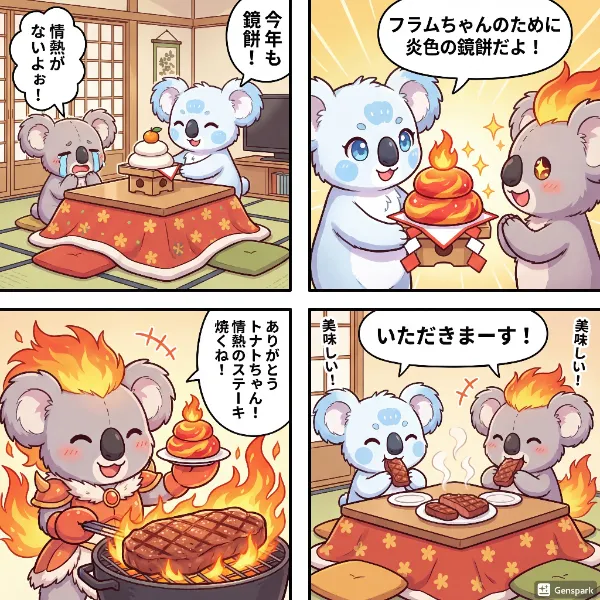 トナトちゃんとフラムちゃんと鏡餅