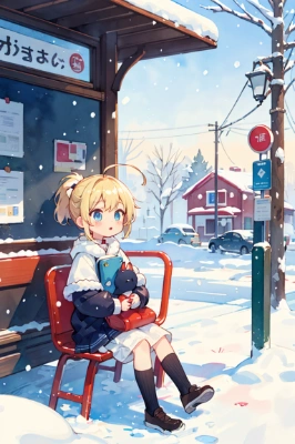 金髪と雪化粧