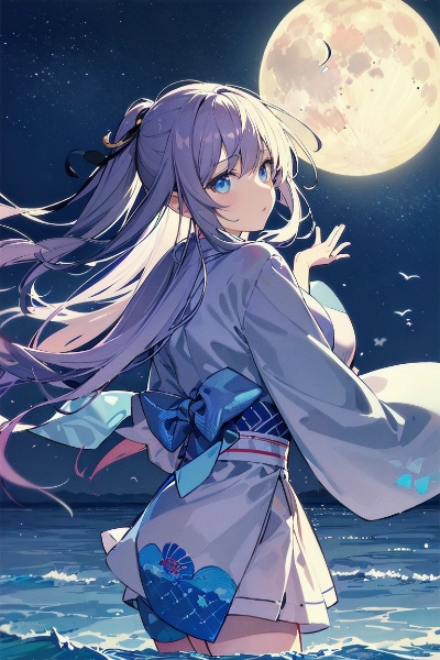 月明かりに照らされて