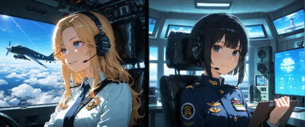 黒髪＆ブロンド・パイロットと管制官